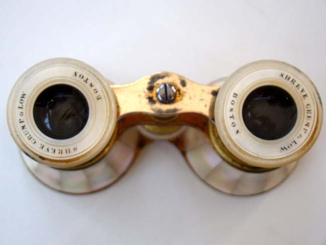 A pair of mother-of-pearl mounted gilt brass French opera glasses retailed by Shreve Crump & Low of Boston circa 1890 — image 2